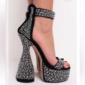 Azalea Wang Your Place or Mine black rhinestone ankle strap platform heels sz 8